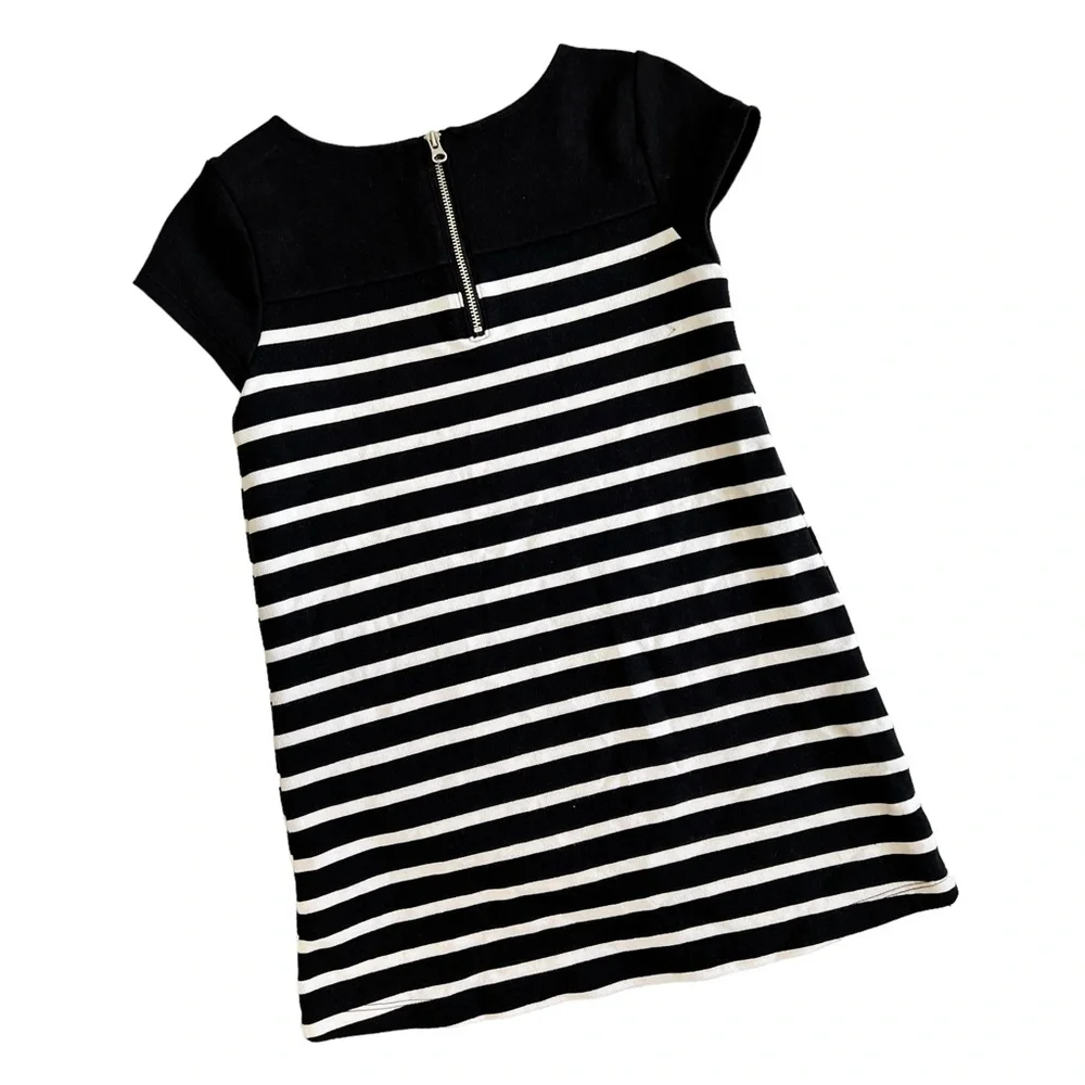 GYMBOREE Kids Black & White Striped Dress Sz 5 Faux Leather Pockets Cap Sleeve